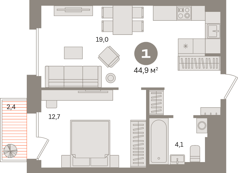 2 ккв (Евро) 44,9 м²
