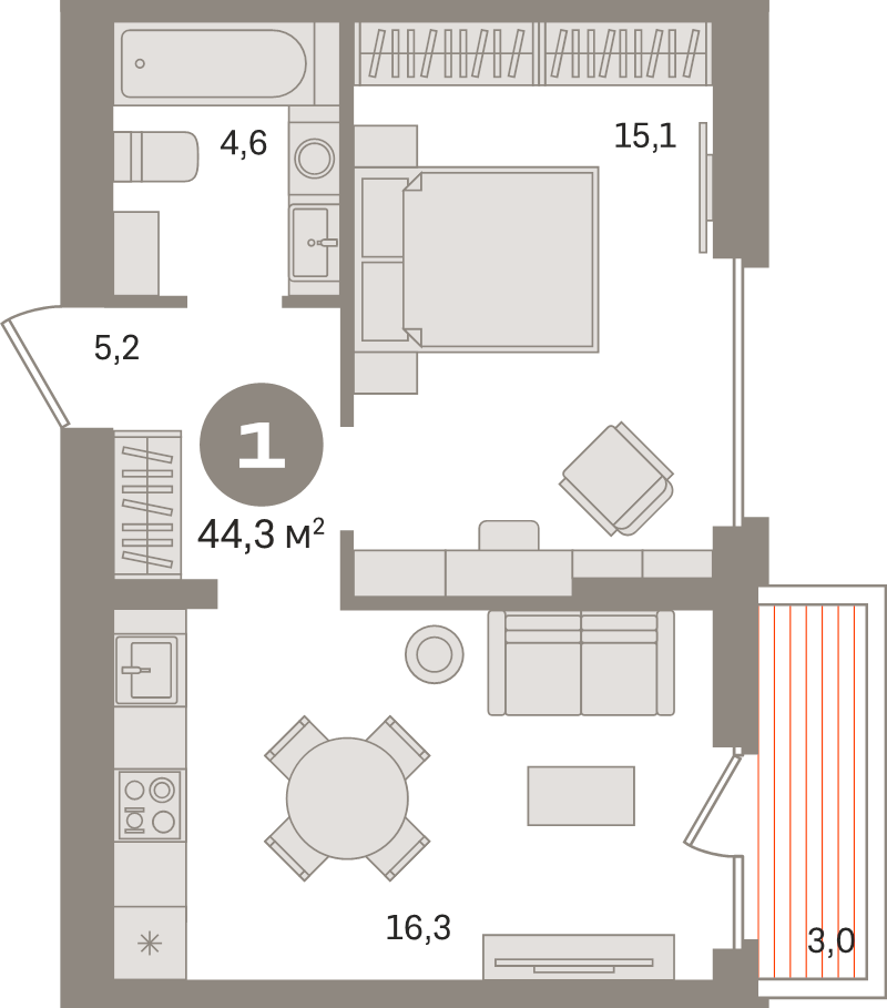 2 ккв (Евро) 44,3 м²
