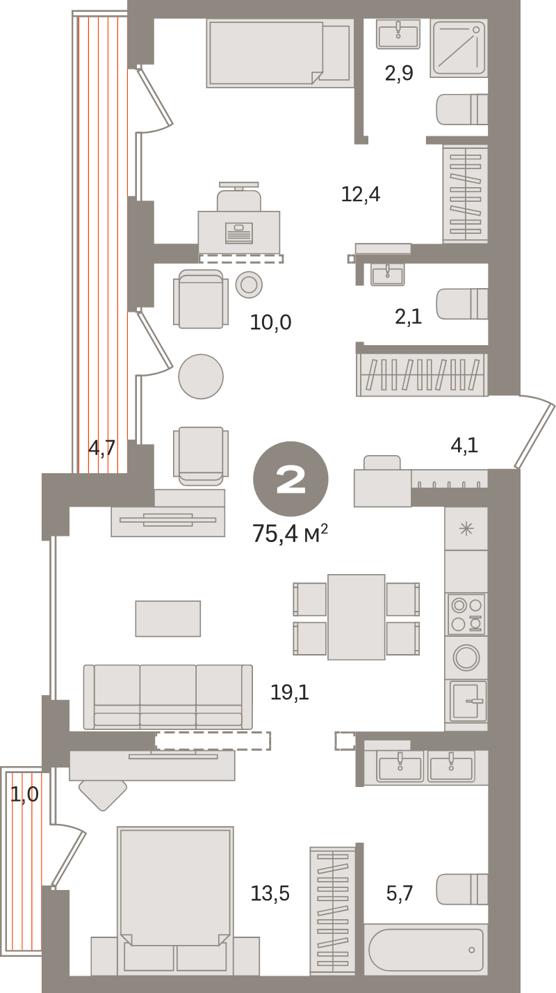 3 ккв (Евро) 75,4 м²