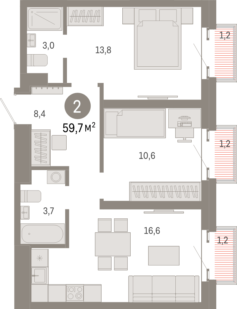 3 ккв (Евро) 59,7 м²