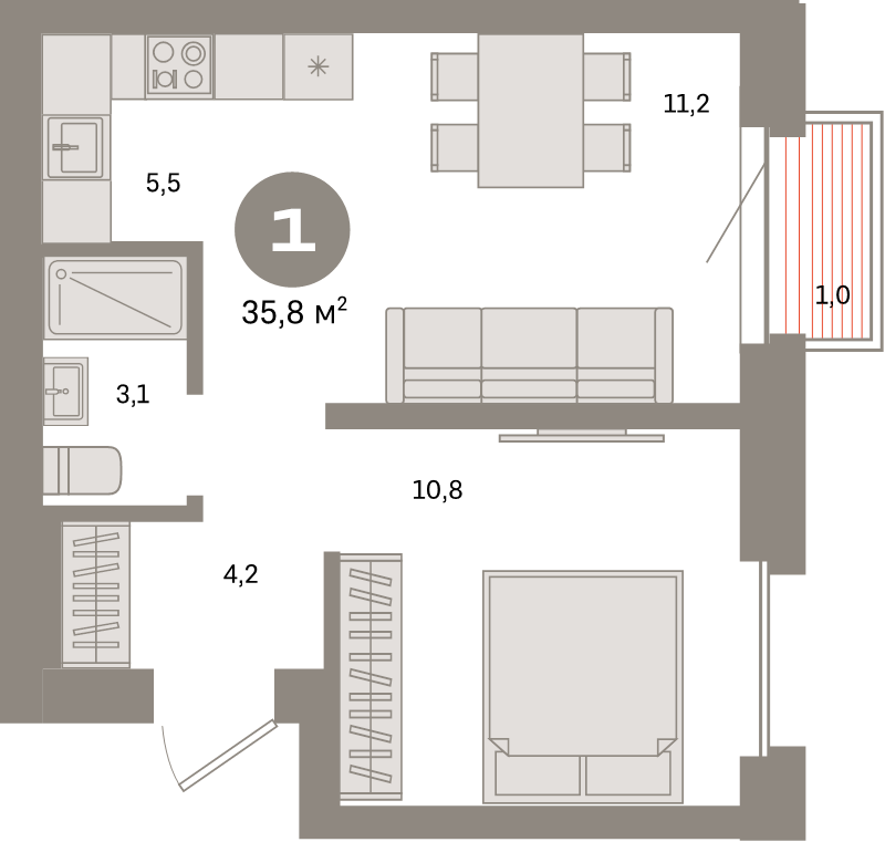 2 ккв (Евро) 35,8 м²