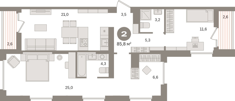 3 ккв (Евро) 85,8 м²