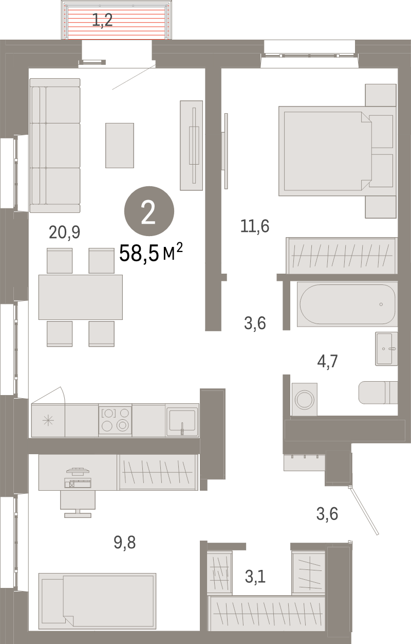 3 ккв (Евро) 58,5 м²