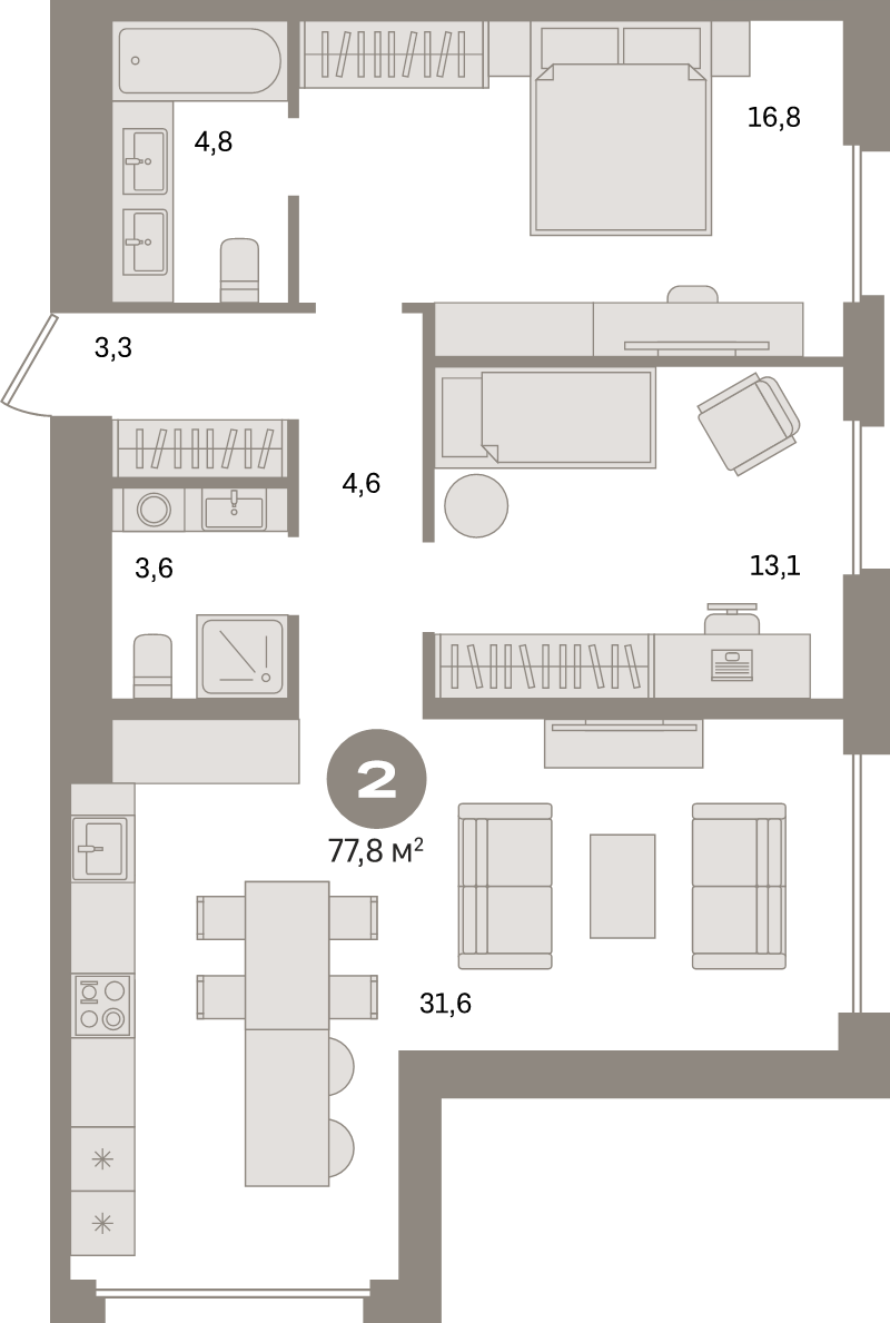 3 ккв (Евро) 77,8 м²