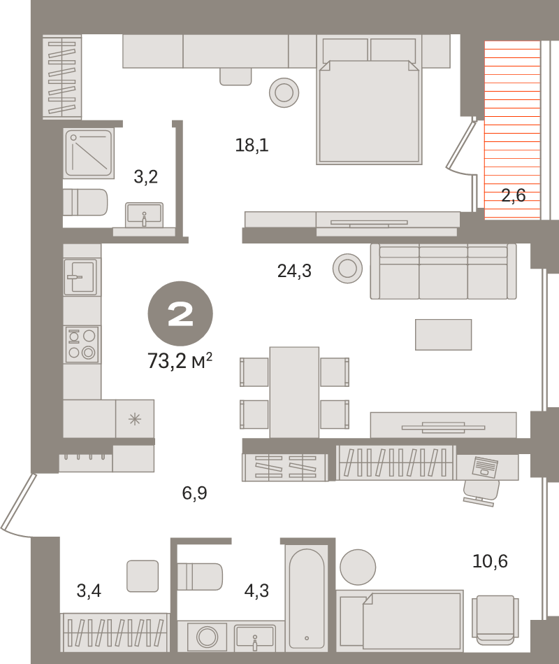 3 ккв (Евро) 73,2 м²