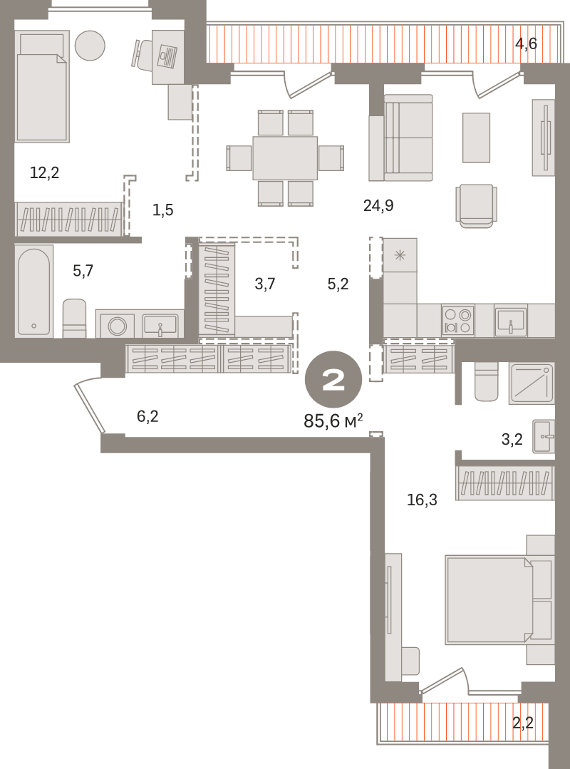 3 ккв (Евро) 85,6 м²