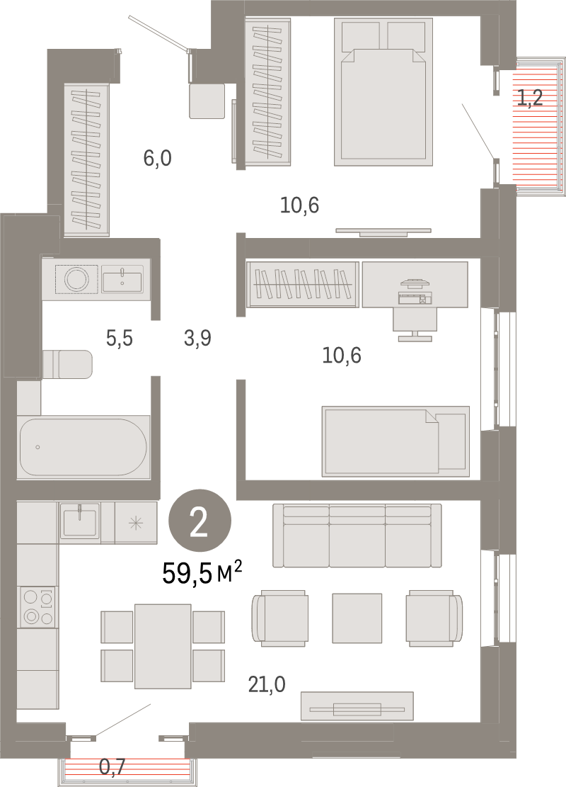 3 ккв (Евро) 59,5 м²