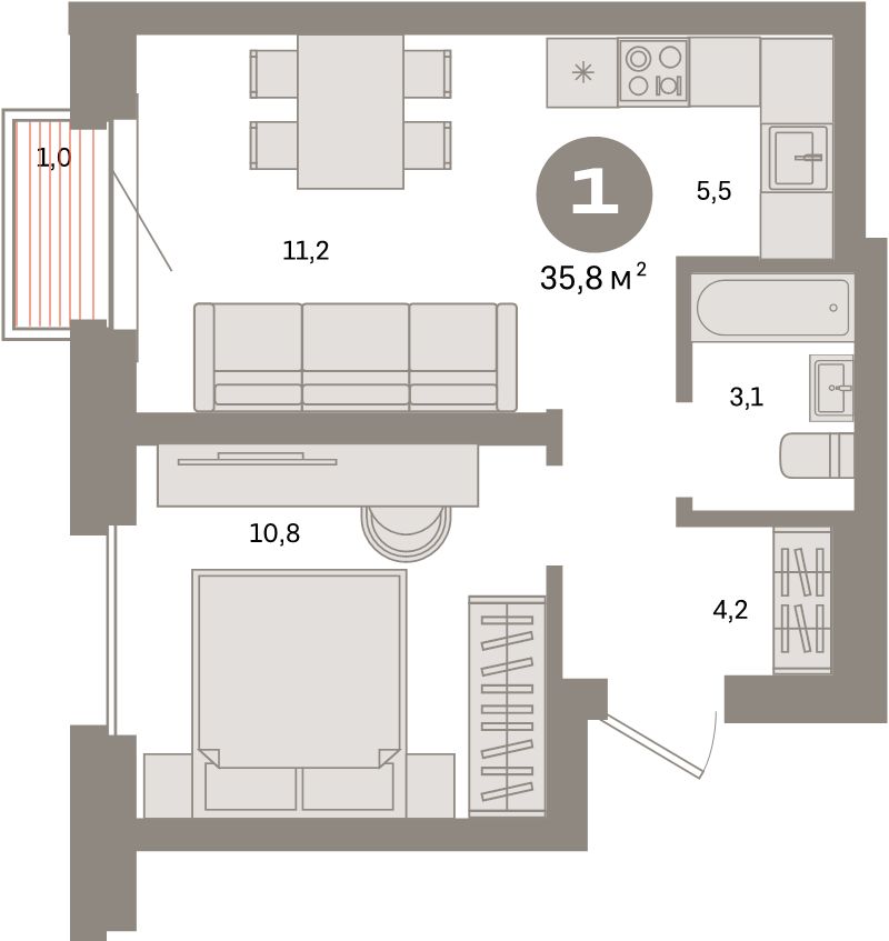 2 ккв (Евро) 35,8 м²