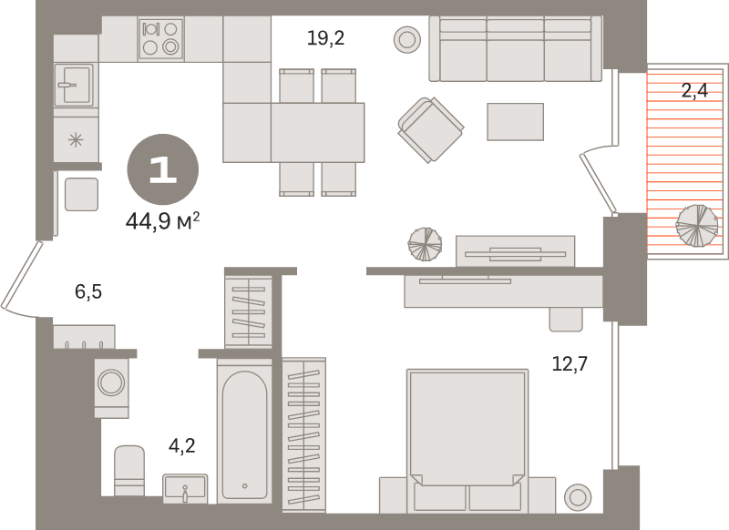 2 ккв (Евро) 44,9 м²