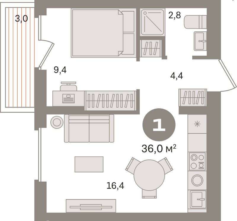 2 ккв (Евро) 36 м²
