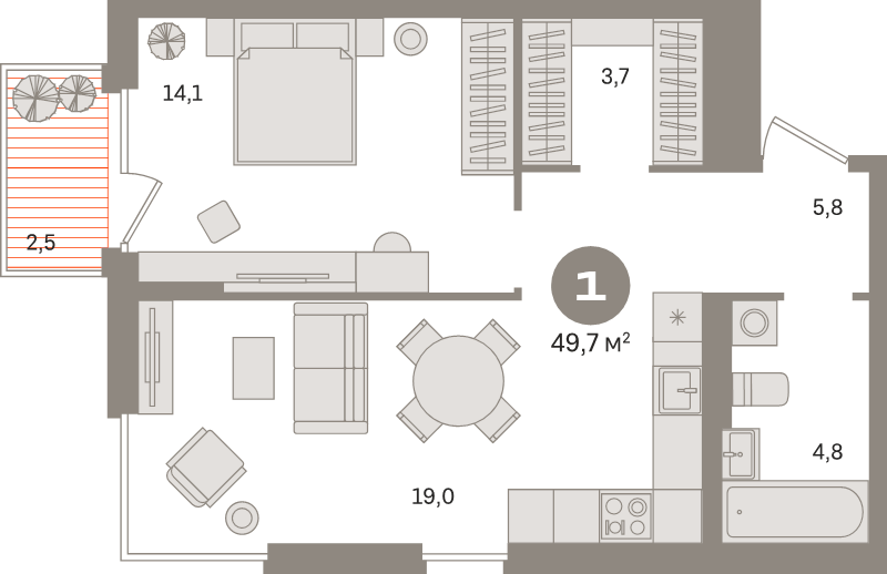 2 ккв (Евро) 49,7 м²
