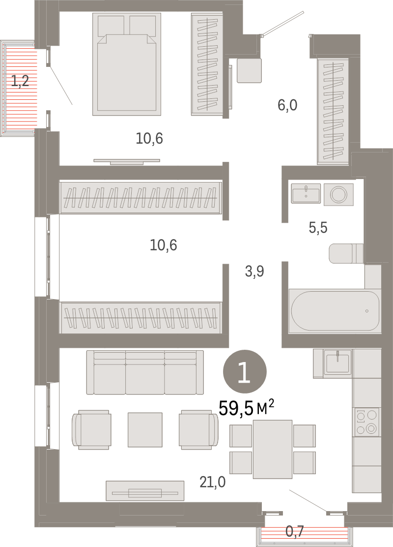 3 ккв (Евро) 59,5 м²