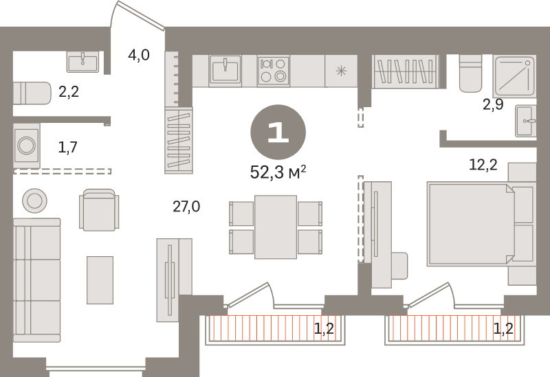 2 ккв (Евро) 54,4 м²