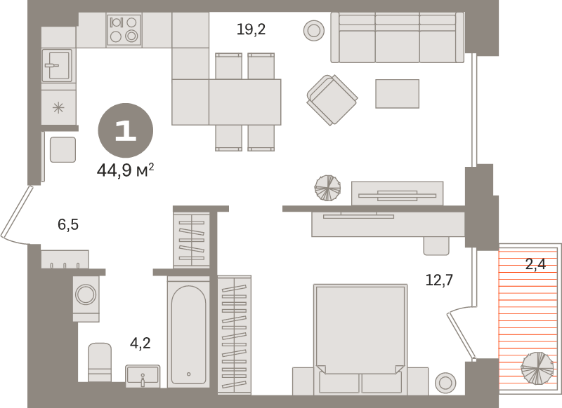2 ккв (Евро) 44,9 м²