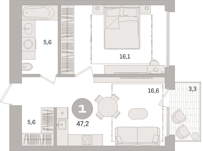 2 ккв (Евро) 47,2 м²