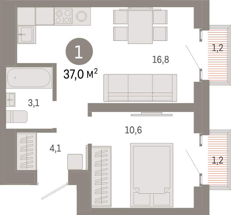 2 ккв (Евро) 37 м²