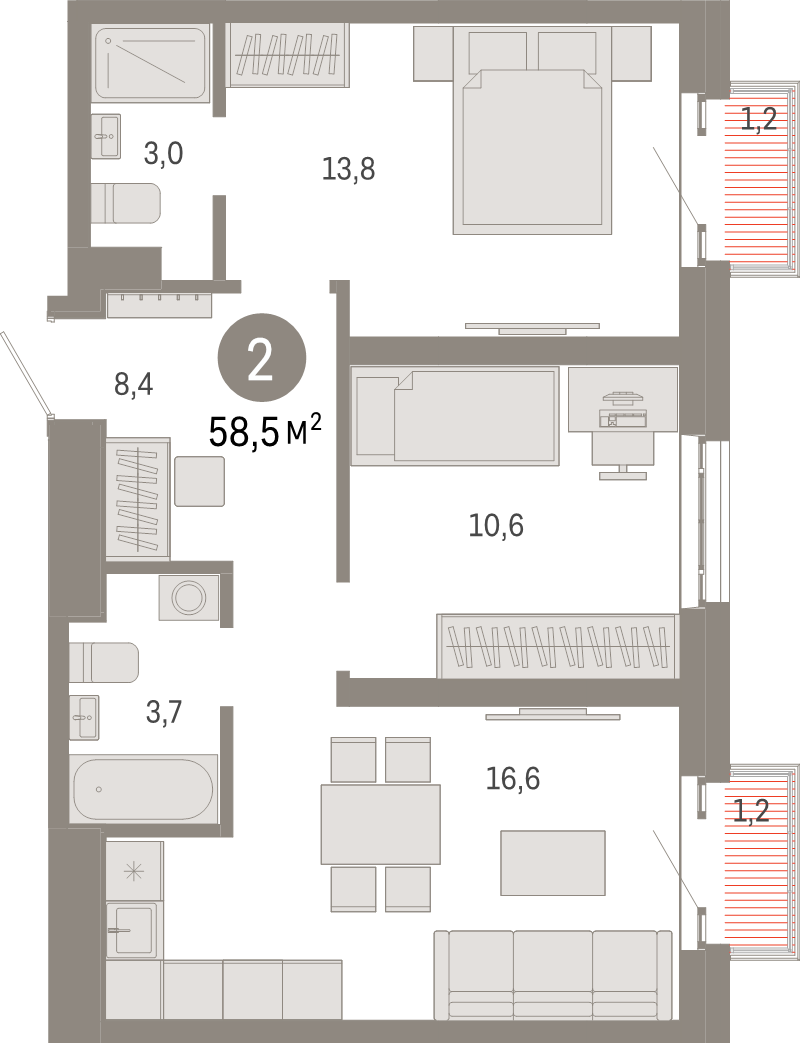 3 ккв (Евро) 58,5 м²