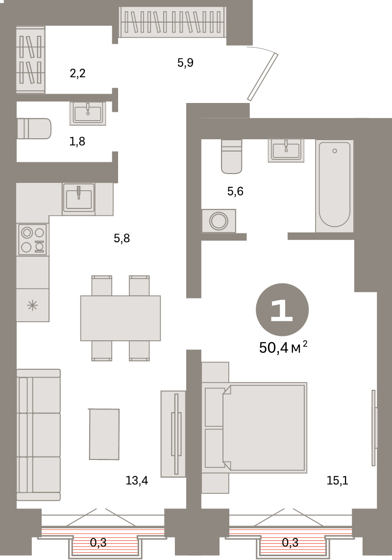 2 ккв (Евро) 50,4 м²