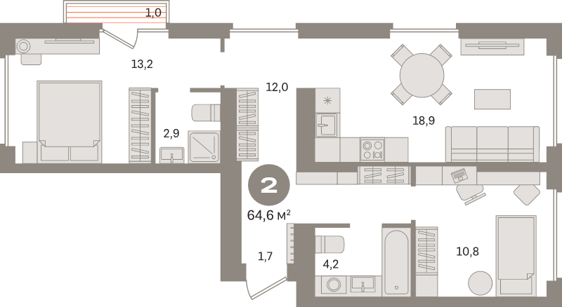 3 ккв (Евро) 64,6 м²
