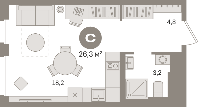 Студия 26,3 м²