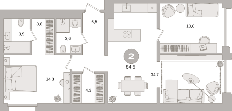 3 ккв (Евро) 84,5 м²