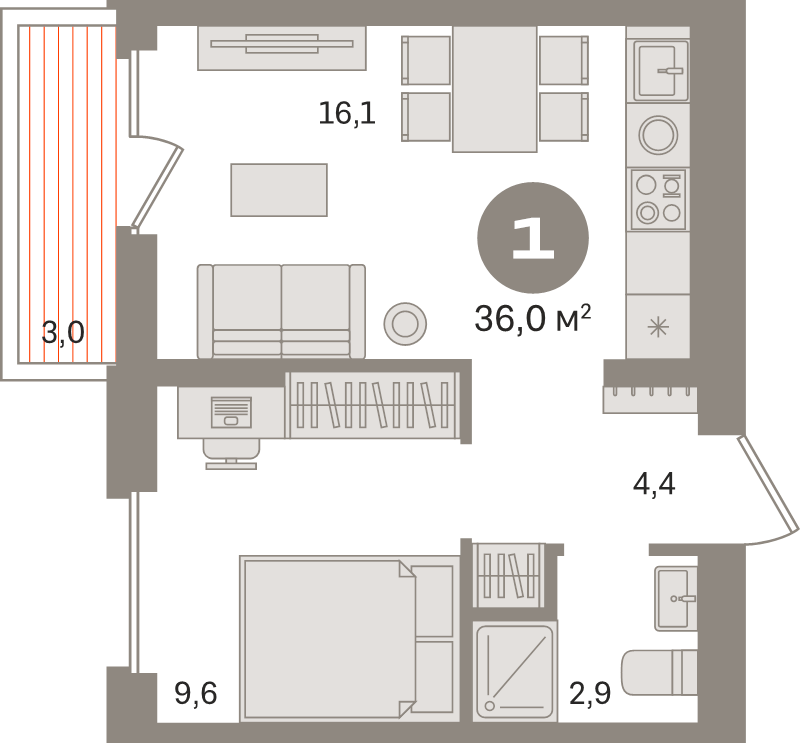 2 ккв (Евро) 36 м²