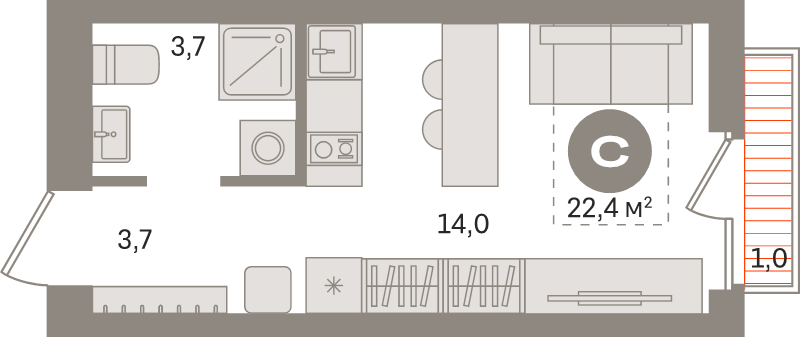 Студия 22,4 м²