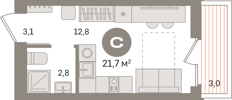 Студия 21,7 м²