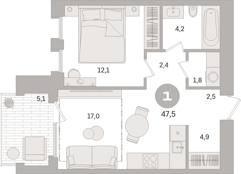 2 ккв (Евро) 47,5 м²