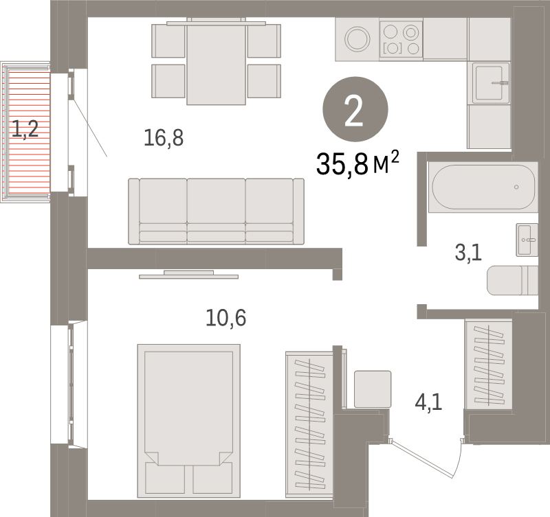 2 ккв (Евро) 35,8 м²