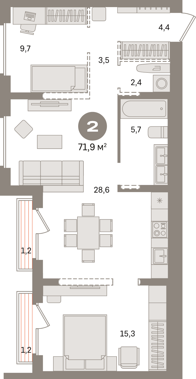 3 ккв (Евро) 71,9 м²