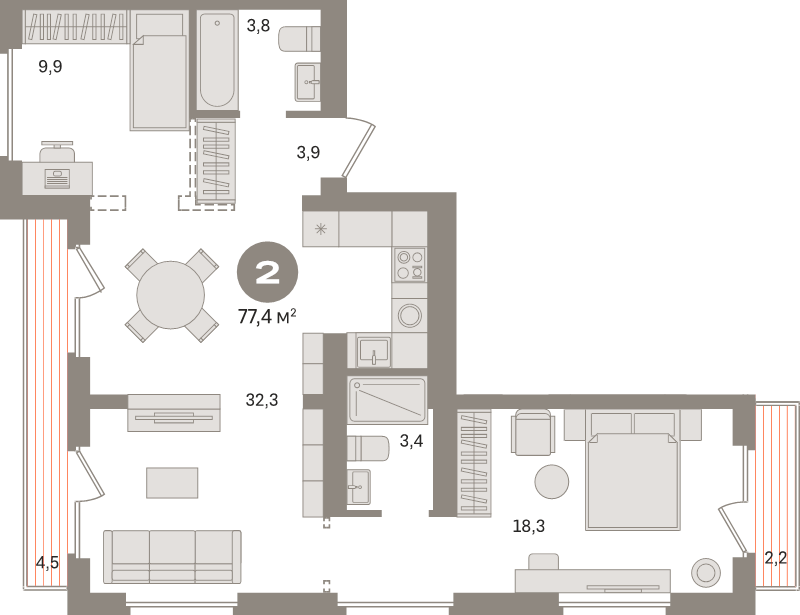3 ккв (Евро) 77,4 м²