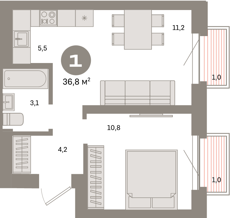 2 ккв (Евро) 36,8 м²
