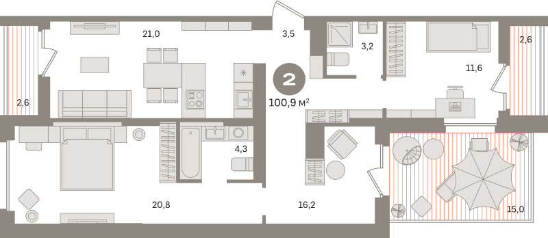 3 ккв (Евро) 100,9 м²