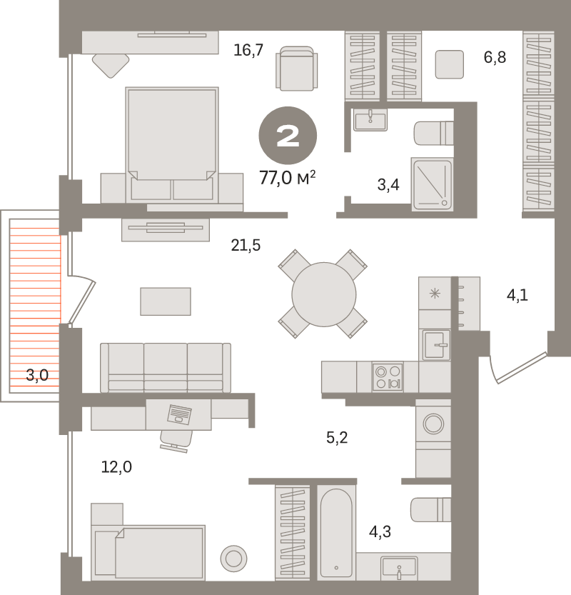 3 ккв (Евро) 77 м²