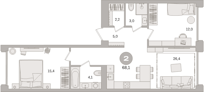 3 ккв (Евро) 68,1 м²