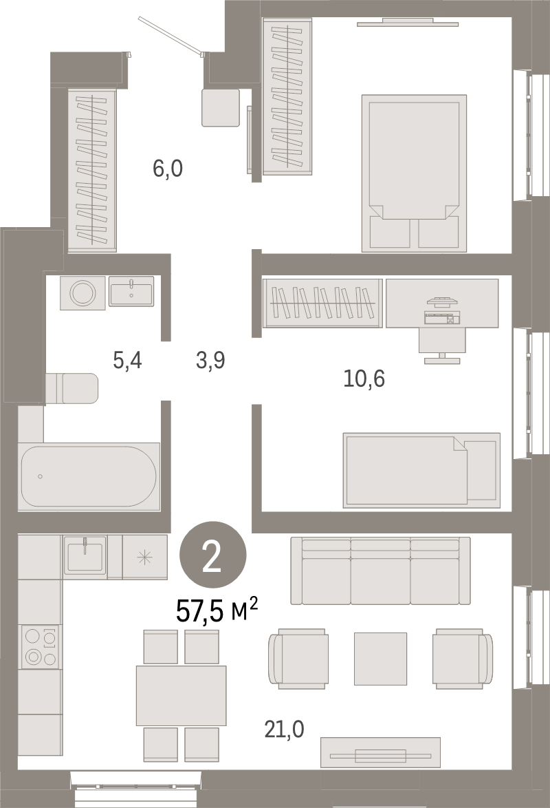 3 ккв (Евро) 57,5 м²