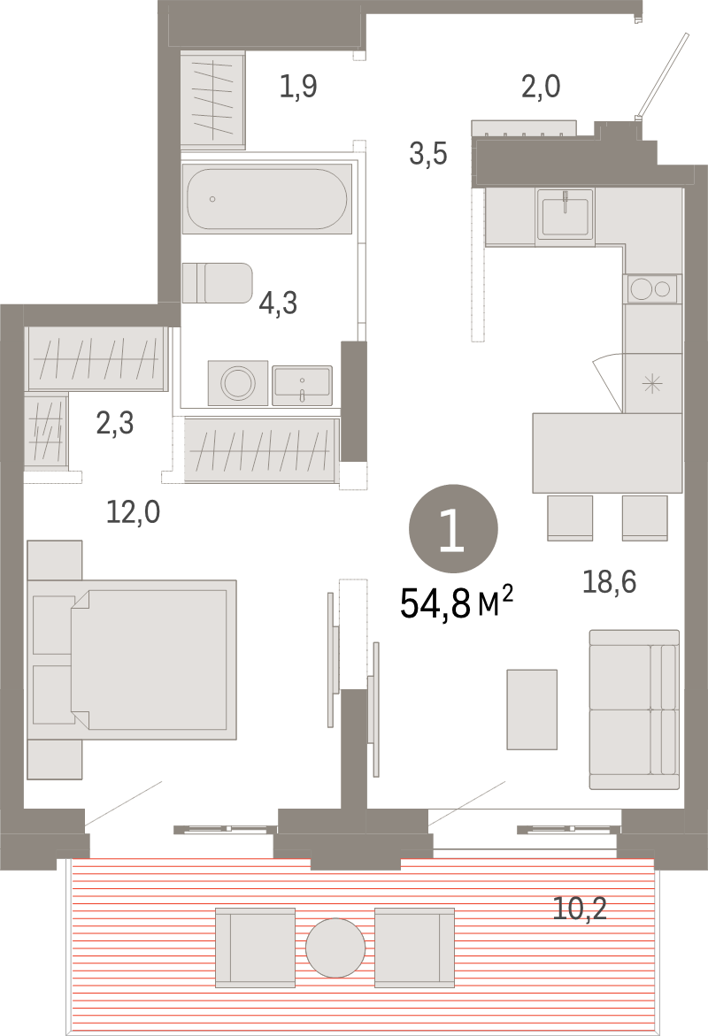 2 ккв (Евро) 54,8 м²