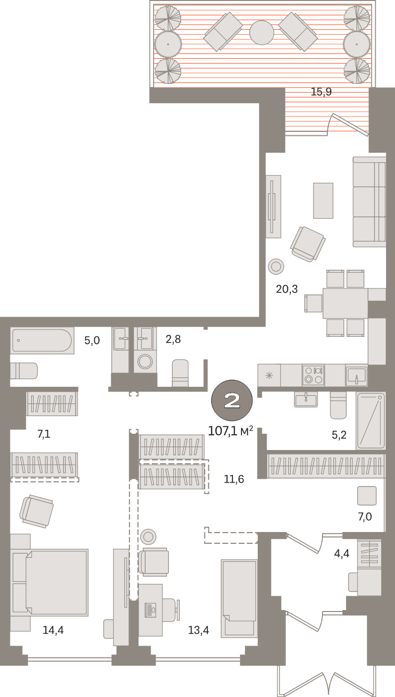 3 ккв (Евро) 107,1 м²