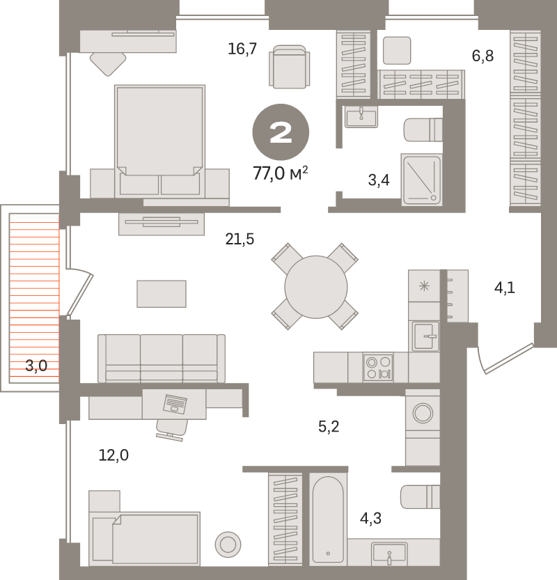 3 ккв (Евро) 77 м²