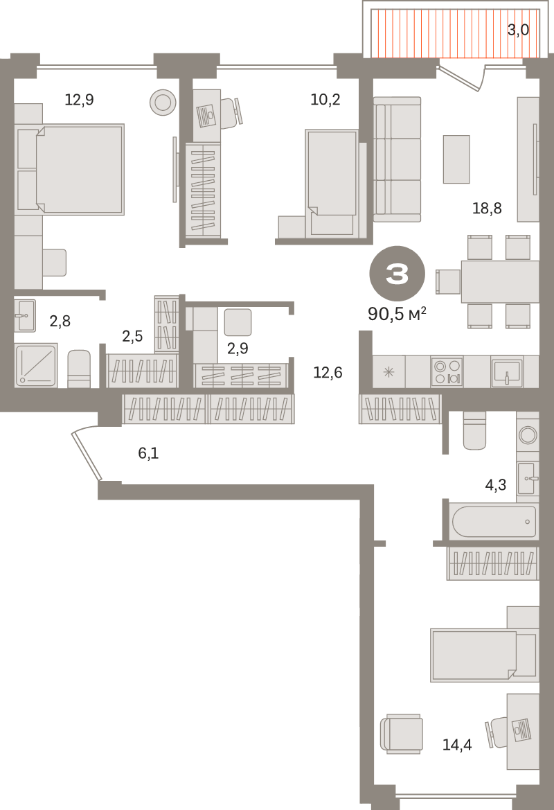 4 ккв (Евро) 90,5 м²
