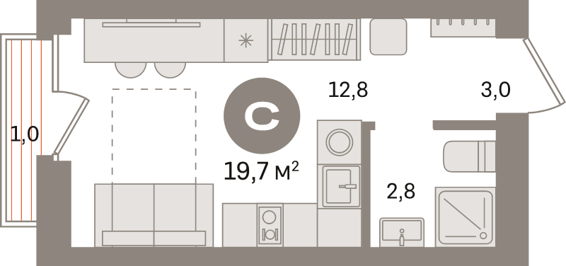 Студия 19,7 м²