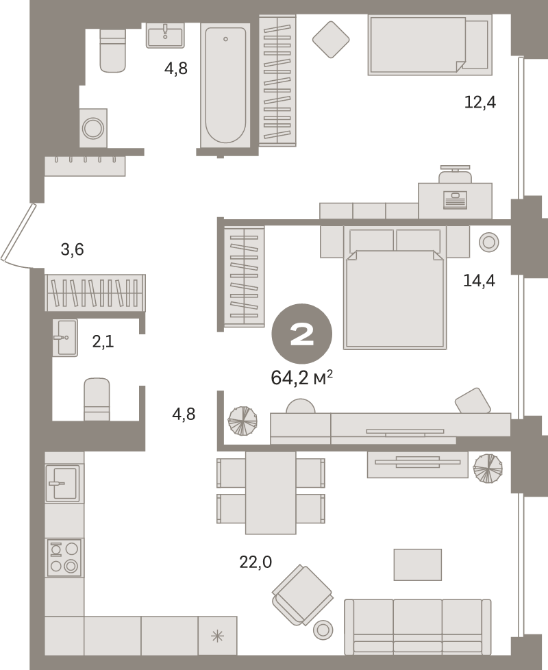 3 ккв (Евро) 64,2 м²