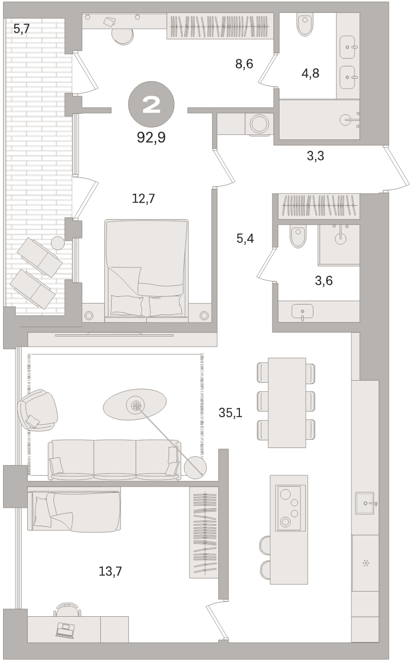 3 ккв (Евро) 92,9 м²