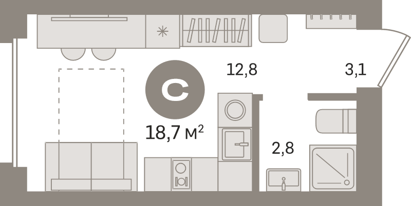 Студия 18,7 м²