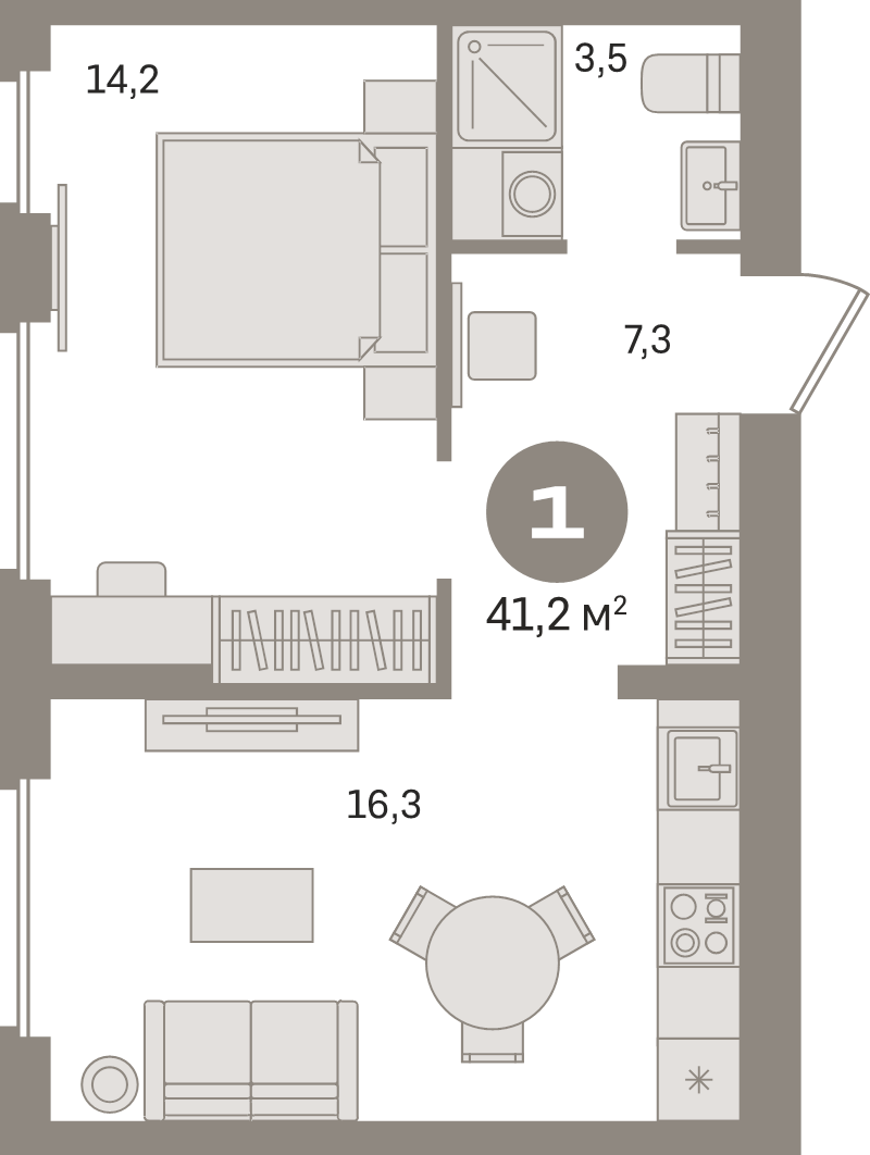 2 ккв (Евро) 41,2 м²