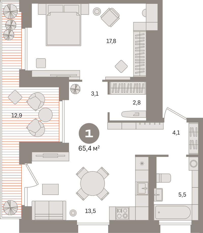 2 ккв (Евро) 65,4 м²