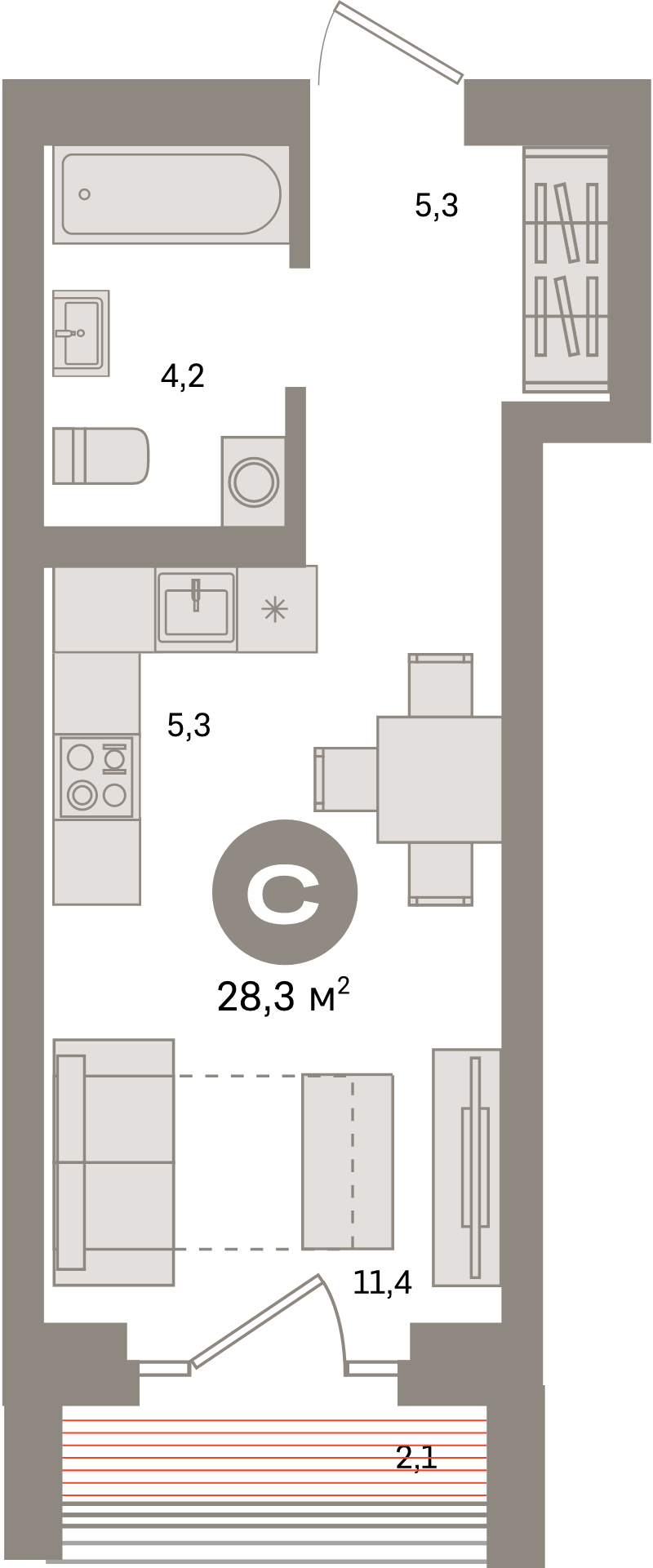 Студия 28,3 м²