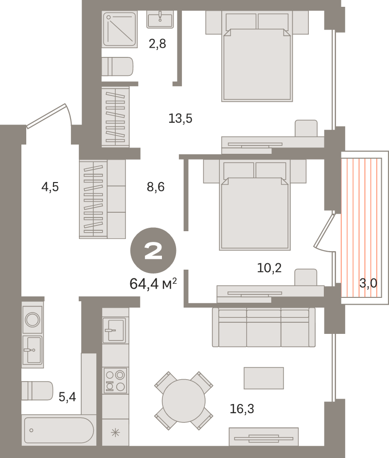 3 ккв (Евро) 64,4 м²