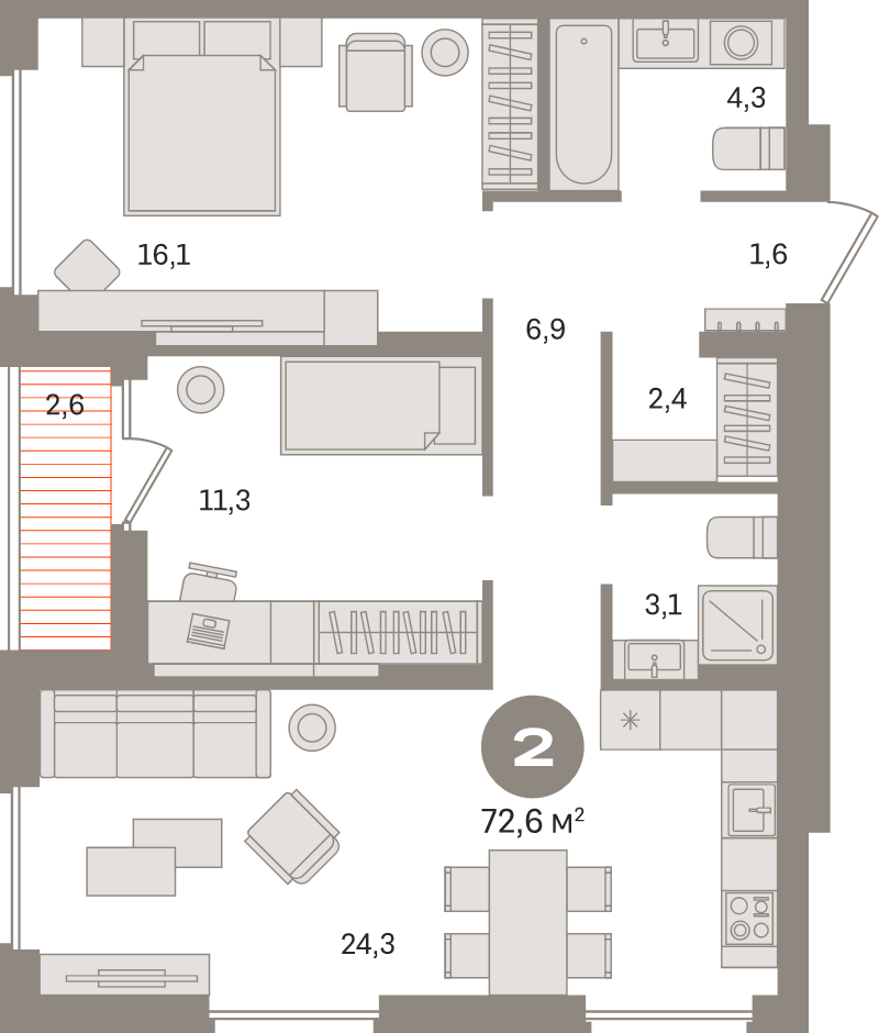 3 ккв (Евро) 72,6 м²